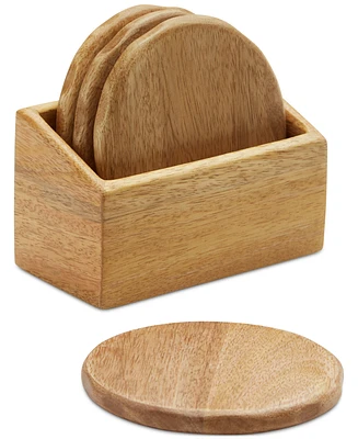 Oake 4-Pc. Wooden Coasters with Holder, Exclusively at Macy's