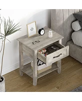 gaomon Stylish Nightstand, Bedside Table, Side Table, End Table with Drawer and Open Shelves for Living Room and Bedroom, Gray
