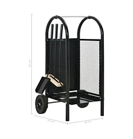 Firewood Cart Black 11.8"x13.8"x31.9" Steel