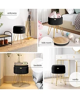 Nestl Pleated Velvet Round Ottoman with Storage – Modern Foot Stool, Makeup Vanity Small Rest, Perfect for Living Room & Be