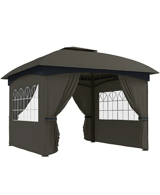 Outsunny 11' x 11' Outdoor Gazebo with Curtains, Church Windows Light