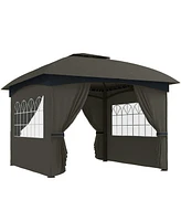 Outsunny 11' x 11' Outdoor Gazebo with Curtains, Church Windows Light