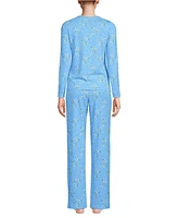 Lands' End Women's Knit Pajama Set Long Sleeve T-Shirt and Pants