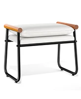 Sugift Ottoman Metal and Wood Faux Leather Bench