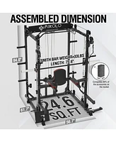 Er Kang SmithMachine, Multifunctional Power Cage Squat Rack with Cable Crossover System and Dip Station, 2250lbs Capacity Home Gym Lat Pull Down