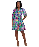 Jessica Howard Petite Floral-Print Balloon-Sleeve Tiered Dress