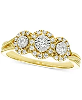 Diamond 3-Stone Halo Engagement Ring (1/4 ct. t.w.) in 14k Gold