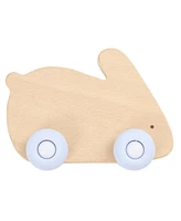 GooseWaddle Blue Bunny Silicone + Wood Teether With Wheels