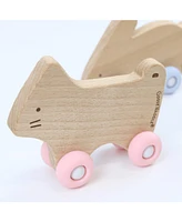 GooseWaddle Blue Bunny Silicone + Wood Teether With Wheels