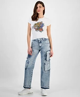 Guess Women's Embellished-Tiger Short-Sleeve Crewneck Top