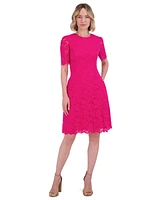 Jessica Howard Petite Lace Short-Sleeve A-Line Dress