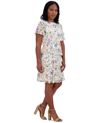 Jessica Howard Petite Chiffon Flutter-Sleeve Floral-Print Dress