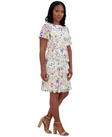 Jessica Howard Petite Chiffon Flutter-Sleeve Floral-Print Dress