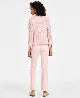 Jones New York Womens Plaid Tweed Blazer Short Sleeve Top Lexington Straight Leg City Jeans