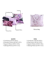 Bebejan Purple Bliss Bedding 200 Thread Count 100% Cotton Sateen 5 Piece Queen Size Reversible Comforter Set