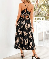 Women's Elegant Florals Pleated Midi Beach Dress