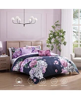 Bebejan Purple Bliss Bedding 200 Thread Count 100% Cotton Sateen 5 Piece Queen Size Reversible Comforter Set