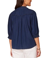 Democracy Women's Crochet Trim Button-Front Ruffle Shirt