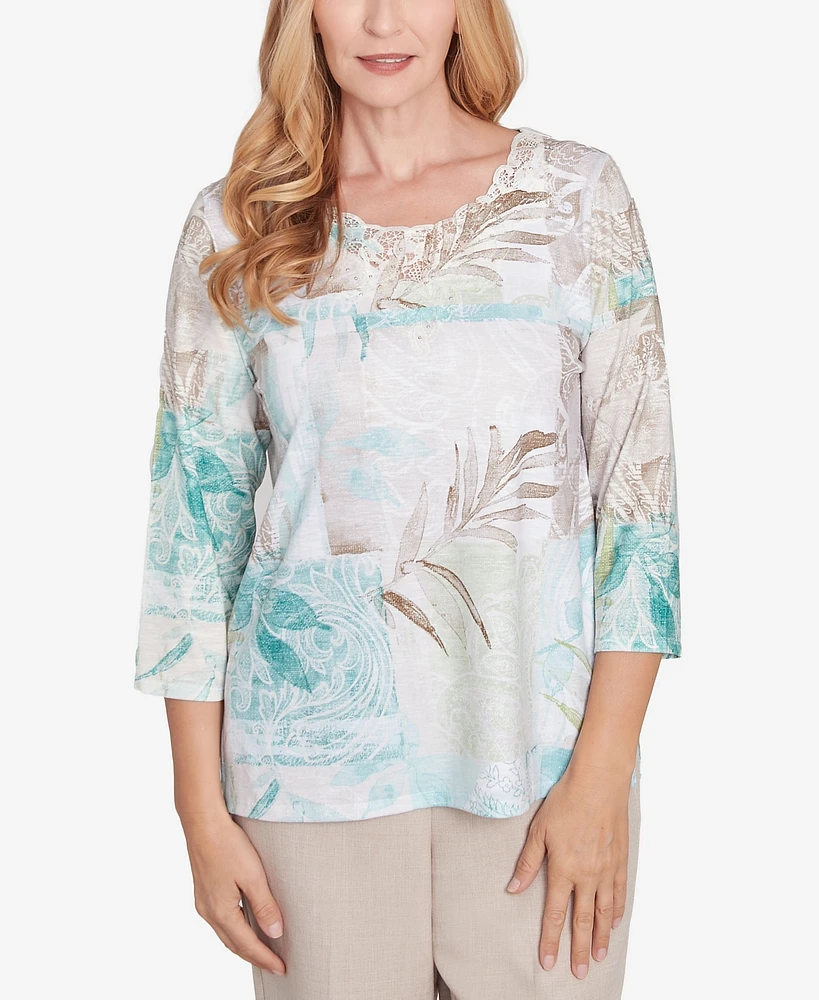 Alfred Dunner Petite Kensington Gardens Patchwork Leaves Textured Top