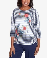 Alfred Dunner Petite Free Spirit Striped Butterfly Embroidered Top