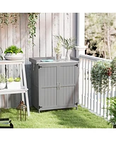 Outsunny Wood Storage Shed, Potting Shed w/Metal Tabletop, Natural