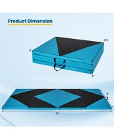 4-Panel Pu Leather Folding Exercise Gym Mat with Hook and Loop Fasteners-Black & Turquoise