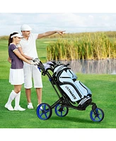 Folding Golf Push Cart with Scoreboard Adjustable Handle Swivel Wheel