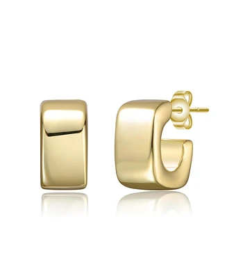 Modern Chic Flattened Tubular Geometric C-Hoop Earrings White Gold Plated or 14K
