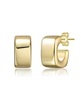 Modern Chic Flattened Tubular Geometric C-Hoop Earrings White Gold Plated or 14K