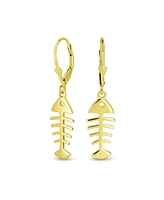 Bling Jewelry Nautical Ocean Lever back Dangle Earrings Fishbone 14K Gold Plated Sterling Silver