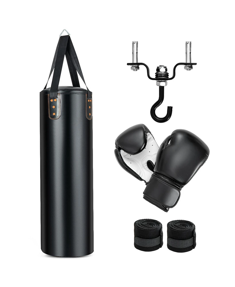 4-In-1 Hanging Punching Bag Set with Punching Gloves and Ceiling Hook