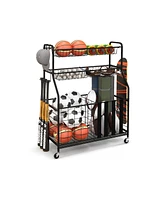 Garage Sports Equipment Organizer with Hooks & Baskets for Basketball