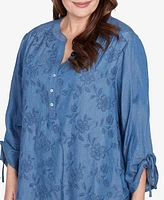 Alfred Dunner Plus Free Spirit Floral Embroidered Flared Sleeve Top