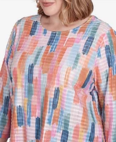 Alfred Dunner Plus Free Spirit Mini Ruffle Brushstroke Crew Neck Top