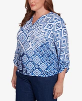 Alfred Dunner Plus Free Spirit Ikat Patched Geometric Top