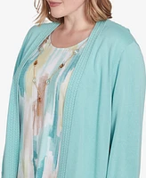 Alfred Dunner Plus Kensington Gardens Brushstroke Inner Two One Sweater with Necklace