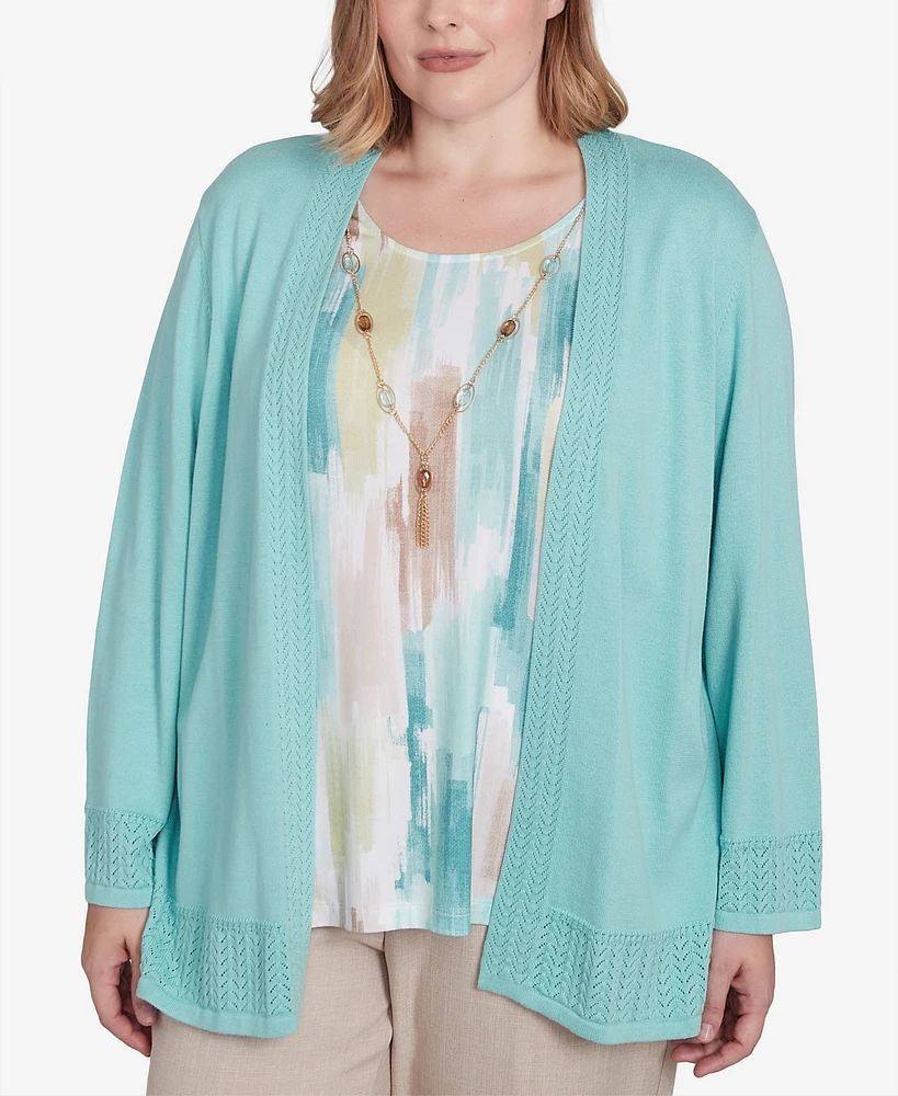 Alfred Dunner Plus Kensington Gardens Brushstroke Inner Two One Sweater with Necklace