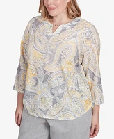 Alfred Dunner Plus Dress Code Textured Paisley Beaded Neck Top