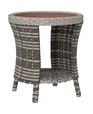 Outsunny 18" Wicker Table, 2-Tier Outdoor Side Table, Mixed