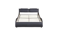 Upholstered Platform Bed with Led Light and Slatted Frame for Stylish Functional Bedroom