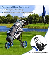 Foldable 3 Wheels Push Pull Golf Trolley with Scoreboard Bag