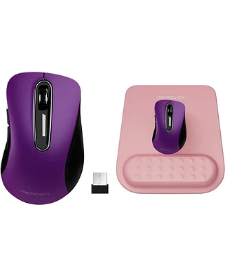 memzuoix 2.4G Wireless Mouse,Ergonomic Mouse Pad with Wrist Support for Laptop, Pc, Desktop, MacBook(Purple Mouse + Pad)