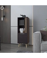 Fm Furniture Ac Chin Storage Cabinet with a Door and Open Storage, Wengue + Natural Oak