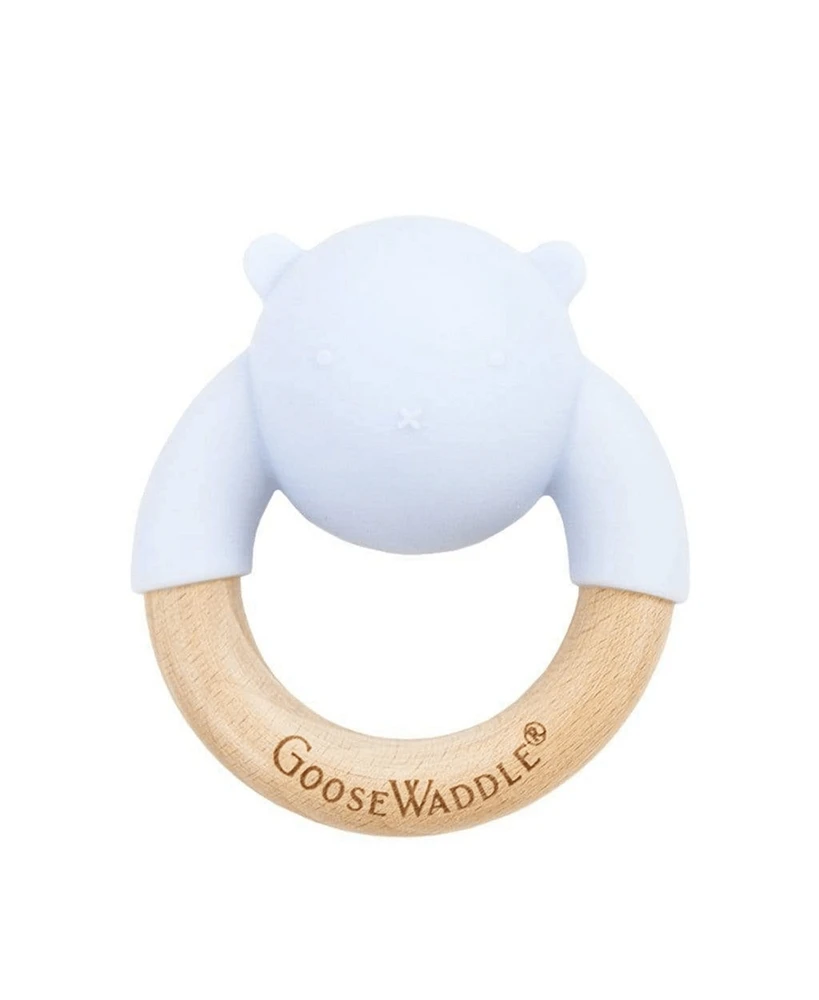 GooseWaddle Wooden & Silicone Rattle Teether Blue Bear