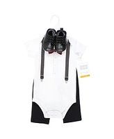 Hudson Baby Boys Cotton Bodysuit, Pant and Shoe Set, Burgundy Black Bow Tie, 9-12 Months