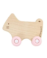 GooseWaddle Pink Kitten Silicone + Wood Teether With Wheels