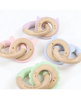 GooseWaddle Pink Bunny Silicone + Wood Double Teether