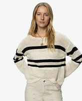 Sanctuary Women's Sporty Stripe Cotton Open-Knit Sweater