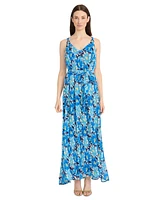 Maggy London Women's Printed Crinkle Chiffon Maxi Dress