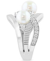 Effy Cultured Freshwater Pearl (6 & 7mm) & Zircon (5/8 ct. t.w.) Crossover Statement Ring in Sterling Silver